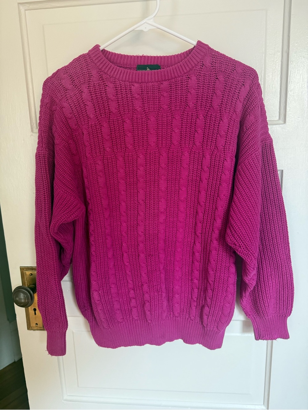 Vintage Boundary Waters Women’s Fuchsia 100% Cotton Cable Knit Sweater size L